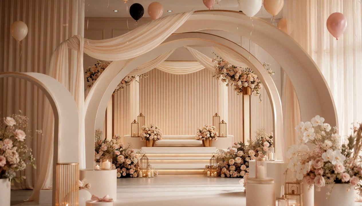 Luxury balloon and floral event backdrop styled by Arches & Aesthetics in Northern New Jersey